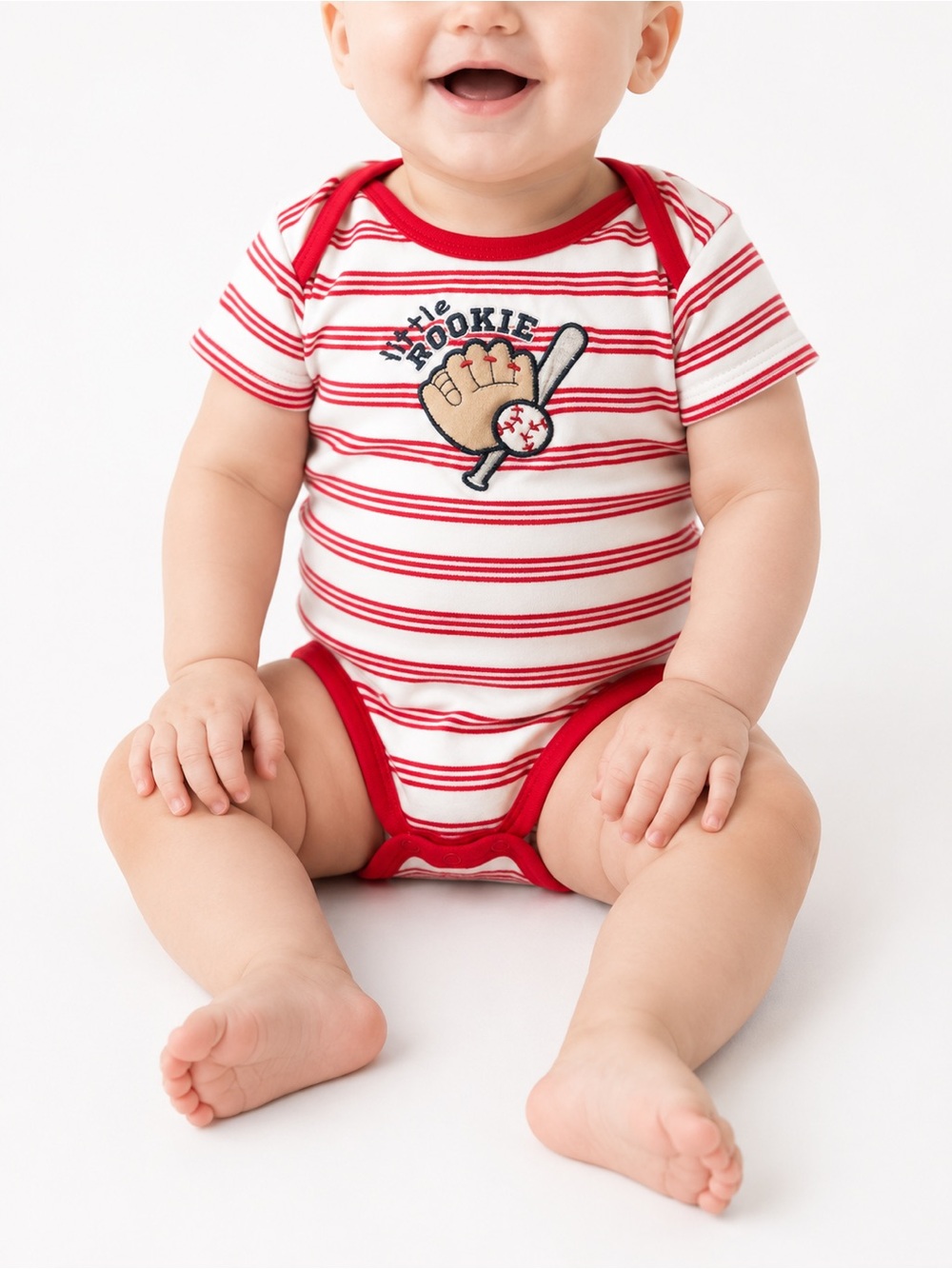 NWOT Little Me Striped Red 'Rookie' Baseball One-Piece Bodysuit